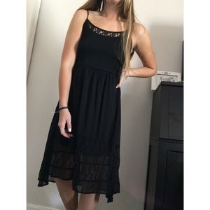 black spaghetti strap high low midi dress